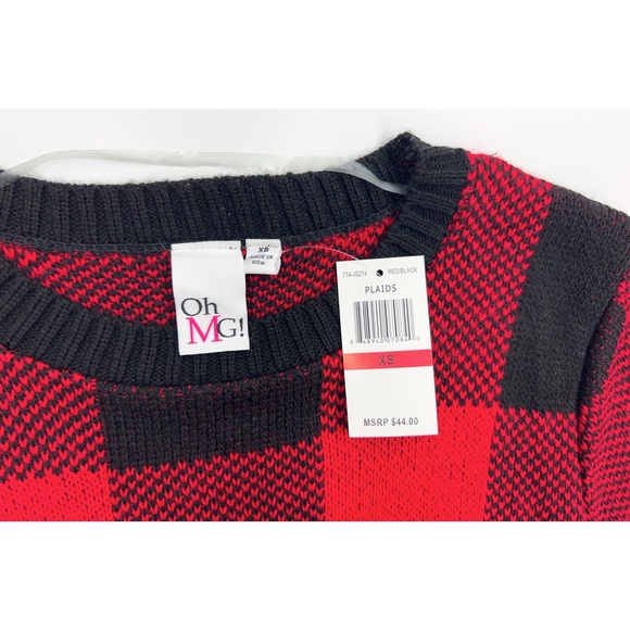 OhMG! Red Black Buffalo Check Plaid Knit Pullover Long Sleeve Sweater - Picture 13 of 15